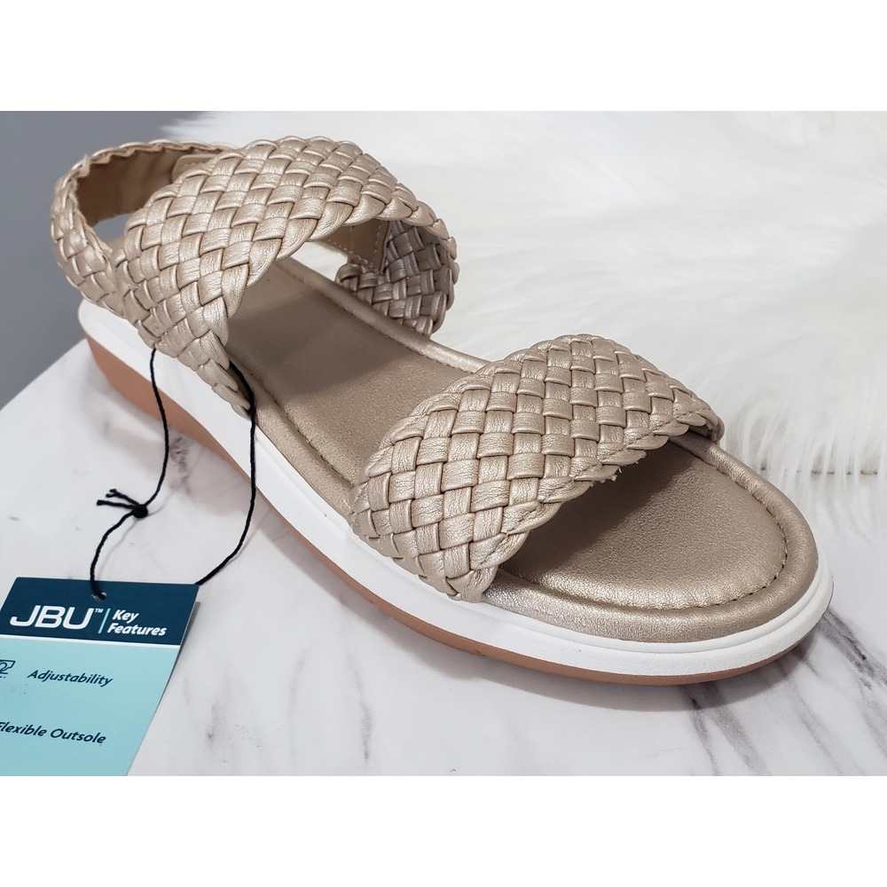 NEW NO BOX SIZE 7.5 LEILA JBU Sandals Slingback Walking Champagne‎ Gold Woven